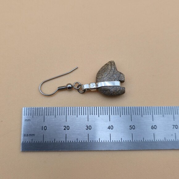 Sterling Silver Jasper Stone Bear Native Style Earrings A5653 - Picture 4 of 5